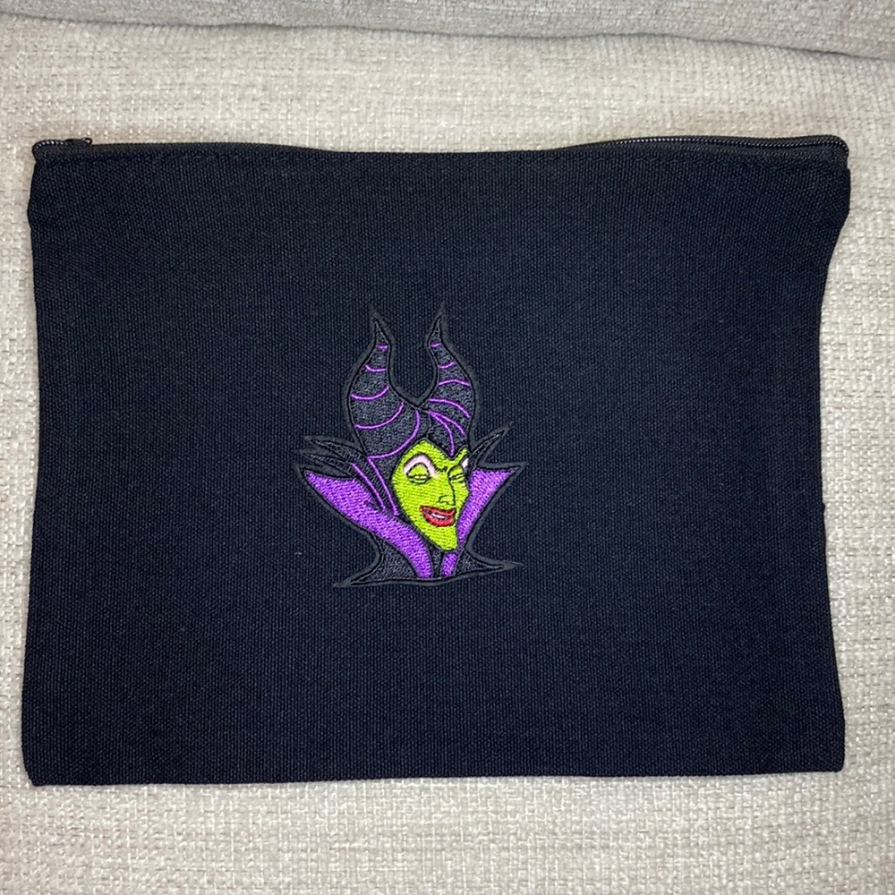 Disney Inspired Maleficent Embroidered Patch Canvas Makeup Pouch NWOT